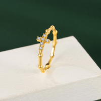 Bague simple en laiton avec zircon, plaquée or 18 carats, style chinois tendance, bague en bambou pour femmes