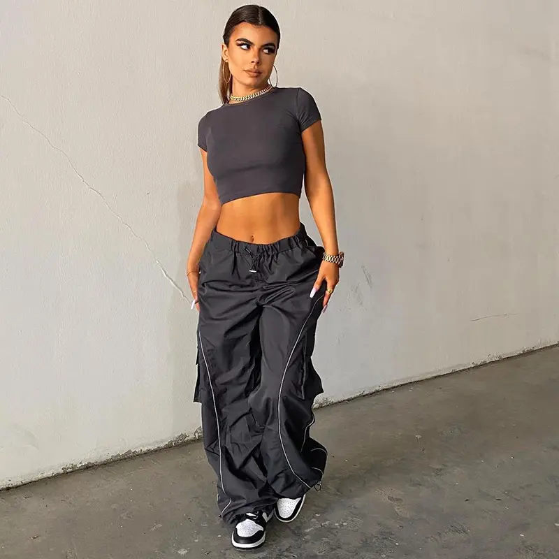 Wholesale Fall Streetwear y2k Casual Black Cargo Loose Pants For Women