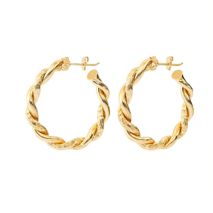 Orecchini a Cerchio Intrecciati in Oro Massiccio 18K, Stile Classico Unisex per Uso Quotidiano - Product Image 1