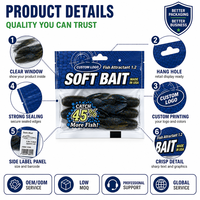 Sacs en plastique à trois soudures imprimés numériquement sur mesure, refermables avec fermeture éclair, pour leurres souples de pêche, hameçons et appâts, avec trou de suspension