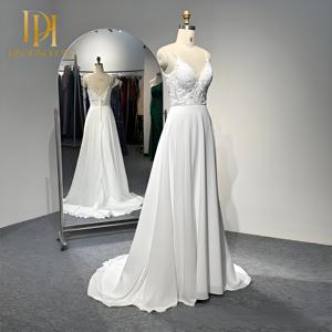 Nuovo abito da sposa bianco fatto a mano profondo V senza maniche Design lungo fino al pavimento di lusso in pizzo ricamato abito da ballo da sposa