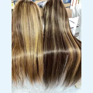 Perucas de cabelo liso 12a destacado 1b, cor marrom mel peruca 100% cabelo humano virgem sem cola perruque sem processado