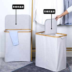 Laundry Basket Oxford Cloth Rectangle With Lid Clothing Organizer For Bathroom Standing Type Detachable - Product Image 1