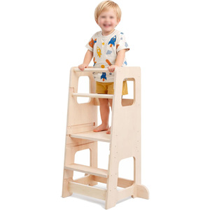 Children's Wooden Booster <b>Stool</b> Natural Color Safety Feature <b>Kitchen</b> Use Toddler <b>Step</b> <b>Stool</b> - Product Image 5