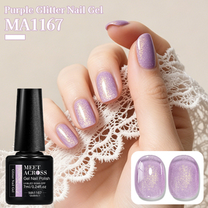 MEET ACROSS Gel à ongles à effet puissant avec paillettes violettes, étiquette privée personnalisée disponible, série Dunhuang, gel UV à paillettes <span class=keywords><strong>flash</strong></span> - Product Image 1