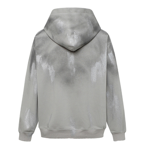 Felpa con cappuccio da uomo con stampa Vintage in cotone 100% peso massimo con Logo con disegno stinto e motivo stendue Streetwear tinta con colletto con cappuccio - Product Image 6