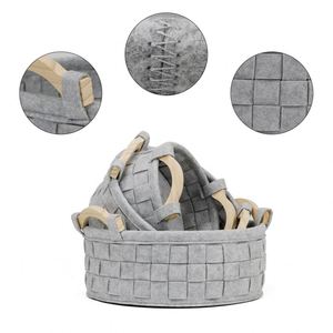 Woven Basket Storage Bag Basket Round Grey Stackable Storage Bins for Dirty Clothes - Product Image 3