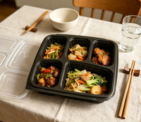 Barquettes à sushi jetables en PET micro-ondables à 5 compartiments pour plats à emporter, contenants alimentaires, salades, sandwichs, pains, emballages pour repas