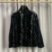 Winter Warme Herren-Nerzfell-PU-Lederjacke mit Tierdruck-Patchwork, Schwarzem Stehkragen, Reißverschluss und Laternenärmeln, ODM