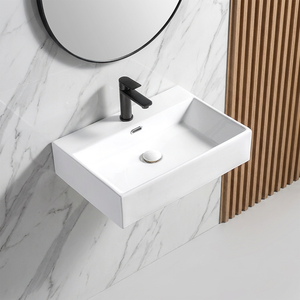 Lavabo rectangulaire en céramique suspendu pour salle de bain, vasque murale - Product Image 1