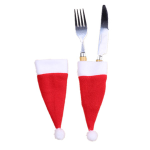 Décorations de Noël, mini-casquettes de Père Noël, housses pour bouteilles de vin de Noël, chapeaux en tissu brossé, housses pour couverts - Product Image 5