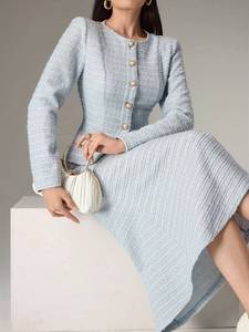 <span class=keywords><strong>Completo</strong></span> Donna Due Pezzi <span class=keywords><strong>in</strong></span> <span class=keywords><strong>Tweed</strong></span> Autunnale Casual alla Moda con Blazer Largo Tinta Unita e Gonna a Metà Polpaccio - Product Image 3