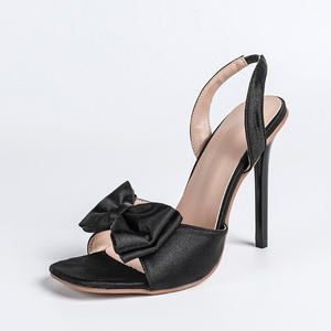 DEleventh Scarpe Estive Moda Nuova Retro <span class=keywords><strong>Sandali</strong></span> <span class=keywords><strong>Neri</strong></span> in Raso con Fiocco e <span class=keywords><strong>Tacco</strong></span> Alto per Feste ed Eventi Eleganti - Product Image 6