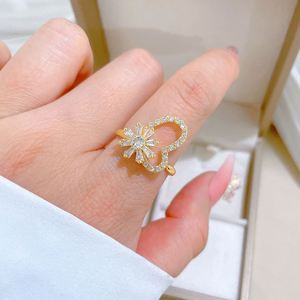 Rotatable Zircon Sparkling Flower Fidget Anxiety <b>Ring</b> Women Shiny Anti <b>Stress</b> Jewelry Rotating Open Heart <b>Ring</b> - Product Image 1