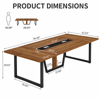 Table de conférence ALINUNU OEM/ODM pour 8 à 10 personnes, 94,5 pouces, avec 2 boîtes de gestion des câbles, panneau de particules E1, structure en acier thermolaqué