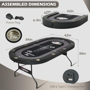 Người kế Nhiệm 10-Player Texas Poker bảng với dát Đèn Led 2 USB 2 Type-C cổng xách tay blackjack gấp lưu trữ tính năng - Product Image 6