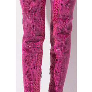 New Style Snakeskin Print Mesh Thin Heel Women Over Knee High Boots Side Half-zip <b>Pointed</b> Toe Thigh High Booties Big Size 45 - Product Image 6