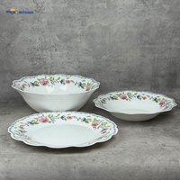 Service de table 18 pièces en verre opale à bord festonné, assiettes et bols à motif floral vintage, vente en gros pour la maison, la cuisine, la salle à manger, cadeau