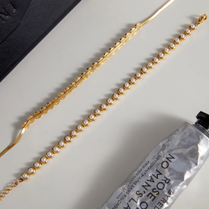 Collier chaîne à lames en acier inoxydable 304 plaqué or 18 carats de style classique pour femmes avec chaîne combinée pour un usage quotidien - Product Image 3