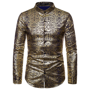 Novità 2025: <span class=keywords><strong>Camicia</strong></span> da <span class=keywords><strong>Uomo</strong></span> con Stampa Animalier Metallizzata Lucida, Maniche Lunghe, Colletto Alto, per Feste, Discoteche e Spettacoli, 100% Cotone - Product Image 5