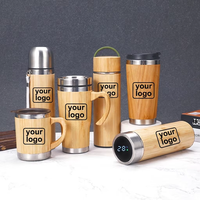 Mug Insulasi Stainless Steel untuk Pekerja Kantoran dengan Gagang Bambu Lurus, Portabel untuk Penggunaan Bisnis dan Rumah, Desain Dapat Disesuaikan