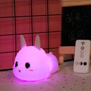 Veilleuse LED USB en Silicone, lapin mignon, bébé, 7 couleurs, respirant, sommeil, entraîneur, lampe de décoration de chambre compagnon