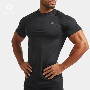 HUCAI Maglietta da Allenamento Personalizzata OEM in Nylon Spandex Leggera Aderente da <span class=keywords><strong>Uomo</strong></span> per <span class=keywords><strong>Palestra</strong></span> - Product Image 1