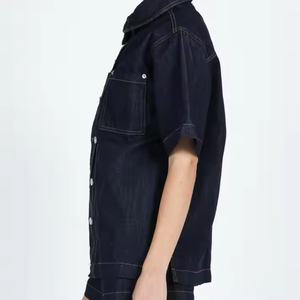 ชุดเซ็ตยีนส์แฟชั่นสำหรับผู้หญิง ดีไซน์ใหม่ คุณภาพสูง เสื้อเชิ้ตยีนส์ปกคอปกแบบลำลอง กางเกงยีนส์ขาสั้นทรงลำลอง ล้างสีแบบแอซิดวอช เหมาะสำหรับฤดูร้อน - Product Image 6