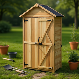 Outdoor <b>Wooden</b> Garden <b>Shed</b> Lockable Door Waterproof Roof <b>Storage</b> Cabinet For Backyard Garden Use Model D0100XF3F78 - Product Image 2