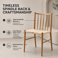 Chaise de salle à manger moderne en bois avec dossier à tiges et assise tressée sans accoudoirs pour cuisine et café