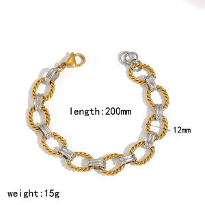 Bracelet à maillons torsadés de style européen américain, plaqué or 18 carats, acier inoxydable, bijoux unisexe, design d'anneau elliptique - Product Image 5