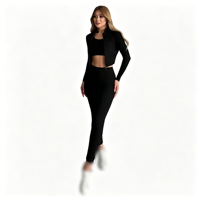 Ensemble de sport 3 pièces pour femme avec logo personnalisé : veste zippée, crop top et leggings taille haute extensibles – Tenue de yoga et survêtement
