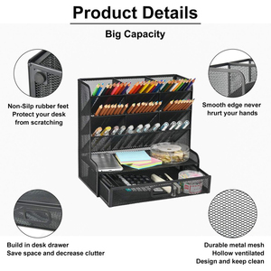 Organizer Meja Kerja Berbahan Mesh dengan Laci, Tempat Alat Tulis Kantor, Wadah Pensil Logam, Tempat Pena, Organizer Meja Berbahan Mesh - Product Image 3