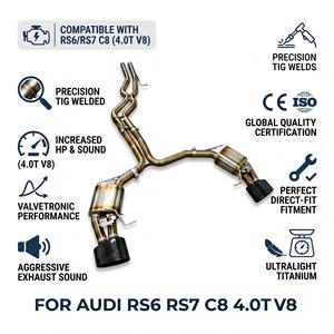 Échappement Catback Vortex en Titane Doré avec Embouts Ovales Noir Brillant pour Audi RS6 RS7 C8 4.0T V8 2019-2025 – Kits de Modification à Fixation Directe - Product Image 1