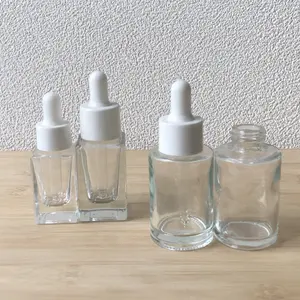 15ml 20ml 30ml 50ml厚壁ヘビーフラットショルダーラウンドキューブフロストガラスドロッパーボトル