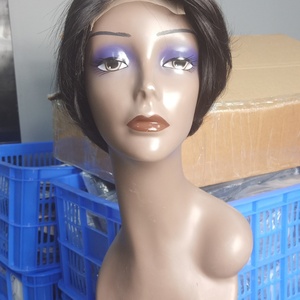 High Quality Full Cuticle Natural <b>Black</b> 4*4 Lace Frontal 180% Density Partial Short Bob <b>Wig</b> - Product Image 2