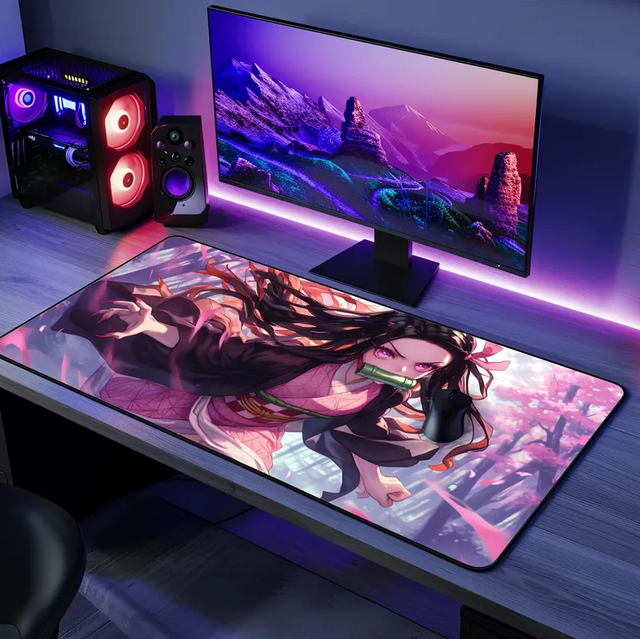 Extra Large Gaming Mouse Pad Pink Anime Girl Cherry Blossom Extended Desk Mat Stitched Edges Smooth Surface Desktop Decoration