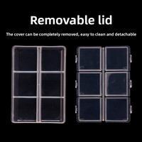 Boîte de rangement pour ongles à 6 compartiments, vide, en acrylique, pour poudres de manucure, perles, pierres précieuses, strass, bijoux d'ongles, boîte vide pour DIY ongles