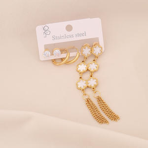 <span class=keywords><strong>3</strong></span> 对小众长款爱心耳环套装气质六叶花流苏耳环不锈钢配饰 - Product Image 6