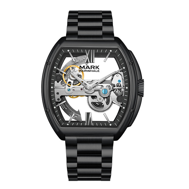 Mark Fairwhale6001Stainless Steel Band Alloy Case Full Hollow Back Transparent Glass Pointer Luminous Mechanical Automatic Watch