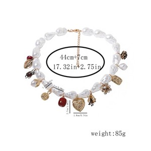 Kalung liontin mutiara tidak beraturan terbaru untuk wanita kalung rantai rumbai bola bunga hati logam Punk Retro - Product Image 6
