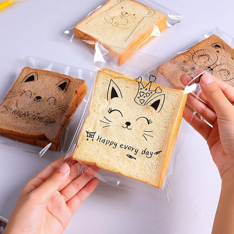 Custom Logo Printing Snowflake Crispy Cookie Cake Baguette Bread Packaging Bag OPP Kraft Paper Pet Loaf Toast Bread Bags