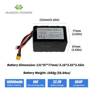 Batterie lithium-ion cylindrique durable 22,2 V 16 Ah 10C, pack de batteries 16 000 mAh haute capacité pour drone agricole industriel MASON, 800 cycles - Product Image 3