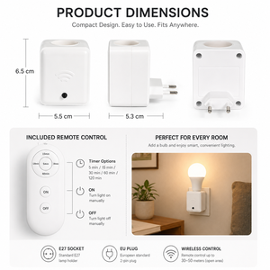 Adaptateur de douille de lampe E27 à télécommande avec minuterie à 5 niveaux, support de lampe sans fil avec interrupteur de minuterie pour chambre, couloir, escalier - Product Image 5