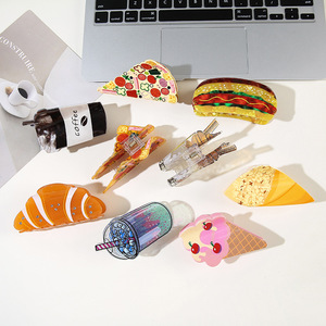 Pinza para el pelo con forma de comida de imitación: palomitas, café, helado. Accesorio decorativo creativo para el pelo con diseño de snack de dibujos animados. - Product Image 2