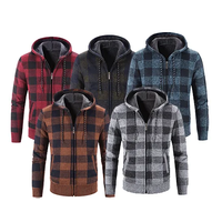 Veste en tricot épaisse à capuche et fermeture éclair pour homme, style décontracté à carreaux, manteau chaud pour l'automne et l'hiver