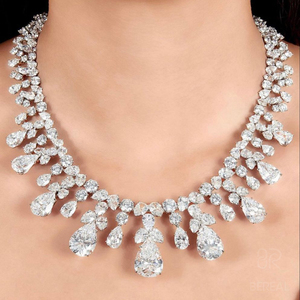 Conjunto de Joyería Nupcial Personalizado de Oro de 18K con Moissanita VVS, Collar y Pendientes, Cadena de Plata 925 con Diamante de Moissanita Cultivado en Laboratorio para Mujer - Product Image 1