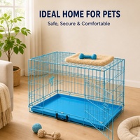 Cage à chien pliable bleue en fil métallique, cages pour animaux de compagnie d'intérieur, cages à chien en métal de grande taille pour l'extérieur