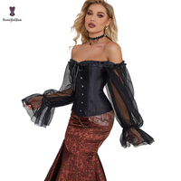 Corset gothique burlesque grande taille 2022 noir avec lacets, volants et baleines, haut de corset pour femme avec manches, écologique