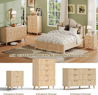 Ensemble de 2 tables de chevet en bois, commode à 3 tiroirs pour chambre à coucher, tables d'appoint avec station de charge, rangement, table d'appoint
